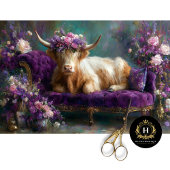 Floral Highland Koe op Paarse Chaise Decoupage Tissuepapier