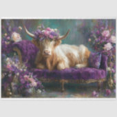 Floral Highland Koe op Paarse Chaise Decoupage Tissuepapier (Voorkant)