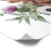 Floral Highland Koe Waterverf Ontkoppeling afdrukk Poster (Hoek)