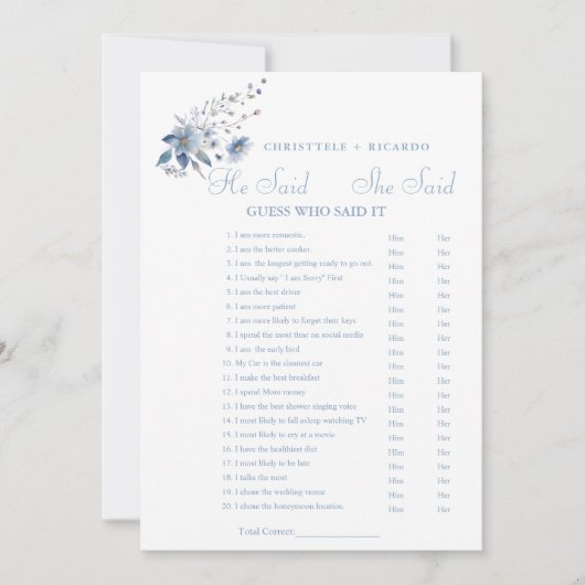 Floral Hij zei dat ze Vrijgezellenfeest spel kaart (Voorkant)