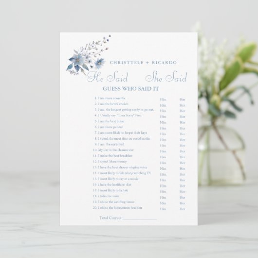 Floral Hij zei dat ze Vrijgezellenfeest spel kaart (Staand voorkant)