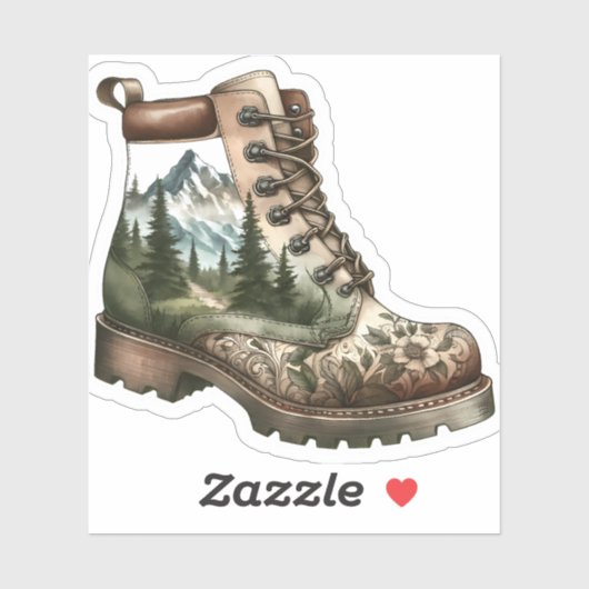 Floral Hiking Boot Vinyl Sticker | Die-Cut Sticker (Vel)