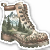 Floral Hiking Boot Vinyl Sticker | Die-Cut Sticker (Voorkant)