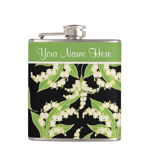  Floral Hip Flask: Lily of the Valley, Black Heupfles (Voorkant)