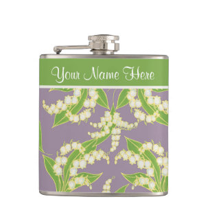 Floral Hip Flask: Lily of the Valley, Mauve Heupfles