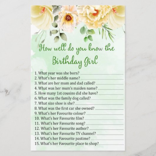 Floral Hoe goed ken je het verjaardagsmeisje? (Voorkant)