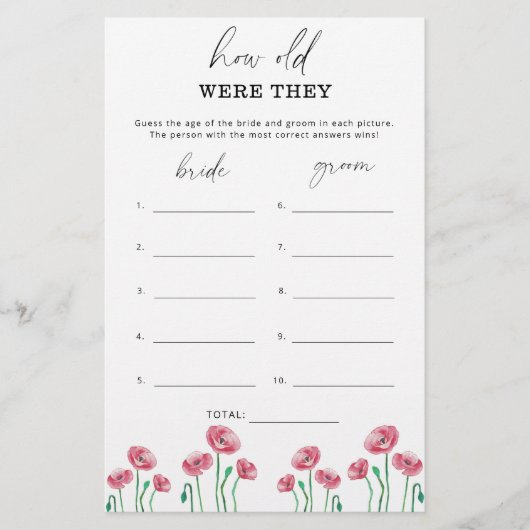 Floral Hoe oud waren ze in het bruidsspel? (Voorkant)