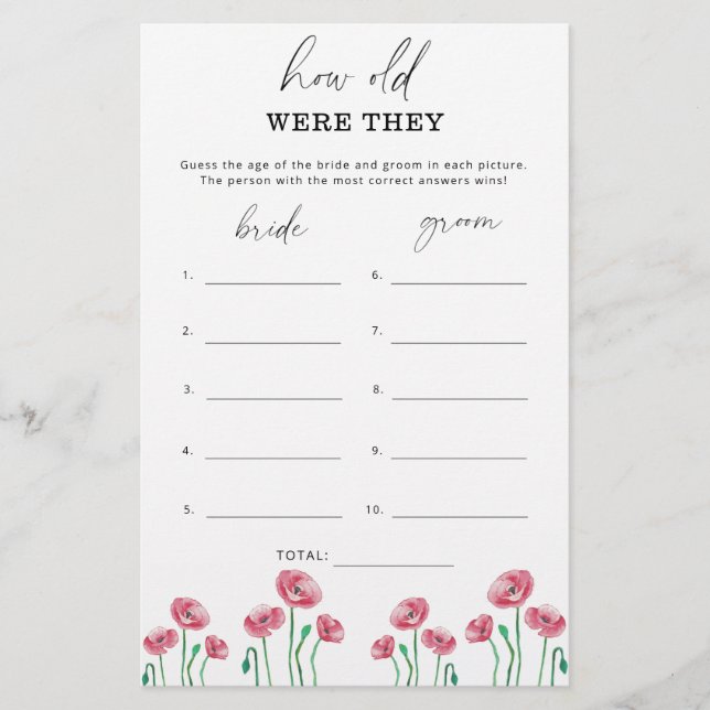 Floral Hoe oud waren ze in het bruidsspel? (Voorkant)