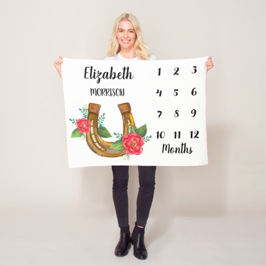 Floral Hoefijzer Baby Milestone Fleece Deken (In situ)