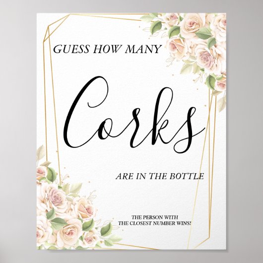 Floral Hoeveel Corks vrijgezellenfeest game sign Poster (Voorkant)