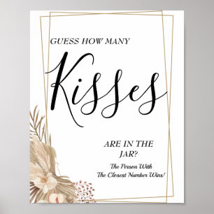 Floral Hoeveel kisses Vrijgezellenfeest game sign Poster