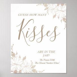 Floral Hoeveel kisses Vrijgezellenfeest game sign Poster
