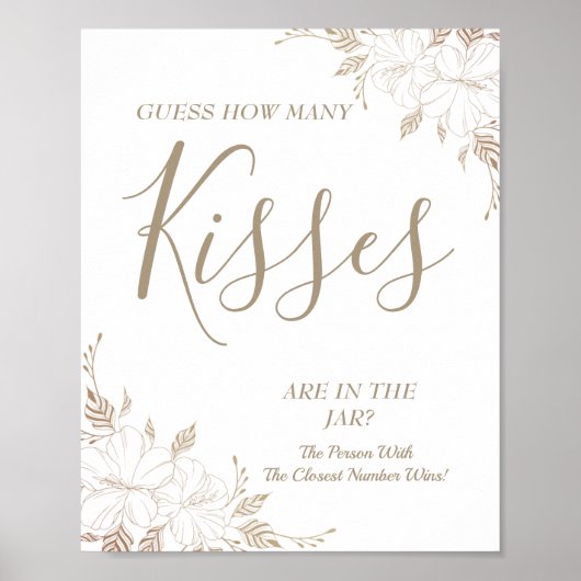 Floral Hoeveel kisses Vrijgezellenfeest game sign Poster (Voorkant)