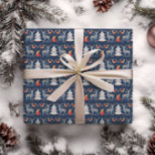 Floral Holiday Blue Nordic Deer Cadeaupapier
