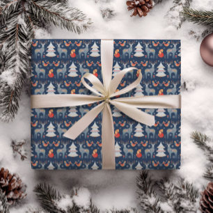 Floral Holiday Blue Nordic Deer Cadeaupapier