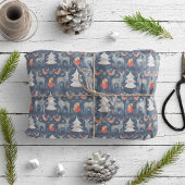 Floral Holiday Blue Nordic Deer Cadeaupapier