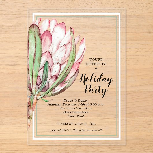 Floral Holiday Christmas Party Acryl Uitnodigingen (Voorkant)