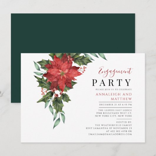 Floral Holiday Engagement Party Mistletoe Berries Kaart (Voorkant / Achterkant)