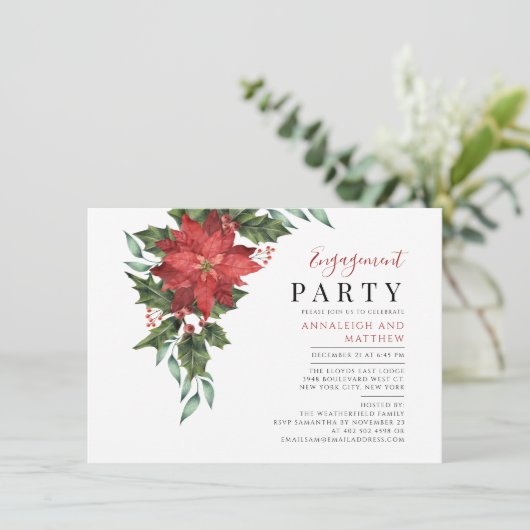 Floral Holiday Engagement Party Mistletoe Berries Kaart (Staand voorkant)
