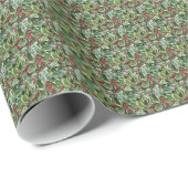 Floral Holiday Holly Leaves en Red Berries Cadeaupapier (Rol Hoek)