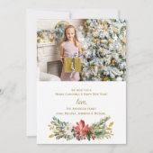 Floral Holiday kerstfoto Gold Leaves Kaart (Voorkant)