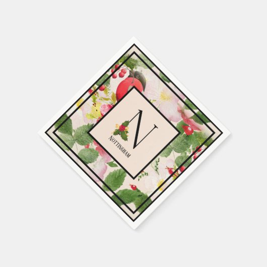 Floral Holiday Monogram Letter N Familienaam Paper Servet (Hoek)