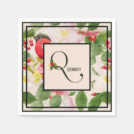 Floral Holiday Monogram Letter Q Familienaam Paper Servet