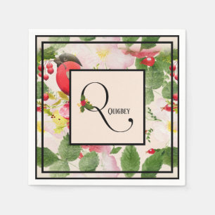 Floral Holiday Monogram Letter Q Familienaam Paper Servet