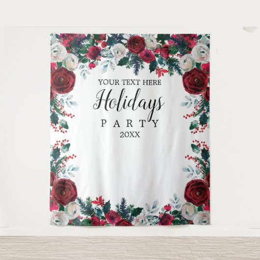 Floral Holiday Party photobooth backdrop  Wandkleed (Voorkant)