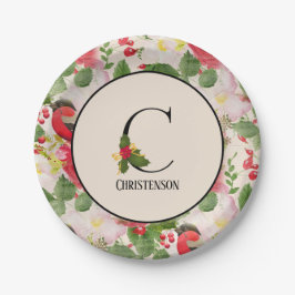 Floral Holiday Pattern Monogram Initiaal C Papieren Bordje