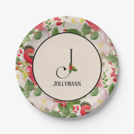 Floral Holiday Pattern Monogram Initiaal J Papieren Bordje