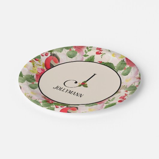 Floral Holiday Pattern Monogram Initiaal J Papieren Bordje (Gekanteld)