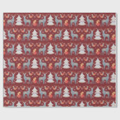 Floral Holiday Red Nordic Reindeer Kerstboom Cadeaupapier (Vlak)