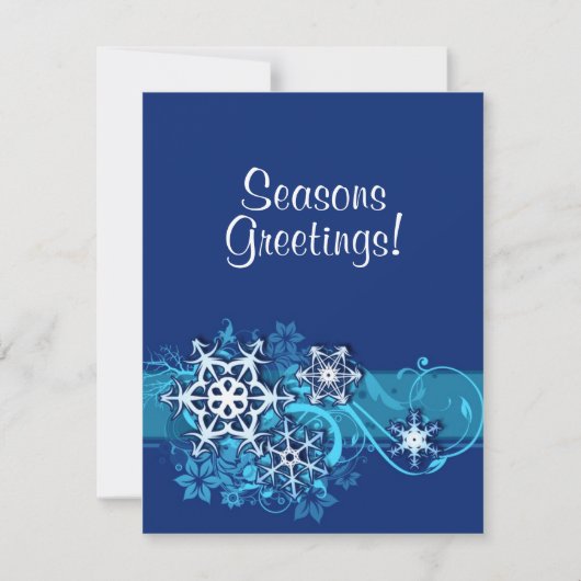 Floral Holiday Snowflake Invitation in Blue Kaart (Voorkant)