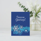 Floral Holiday Snowflake Invitation in Blue Kaart (Staand voorkant)