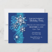 Floral Holiday Snowflake Invitation in Blue Kaart (Achterkant)