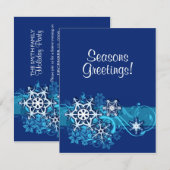 Floral Holiday Snowflake Invitation in Blue Kaart (Voorkant / Achterkant)