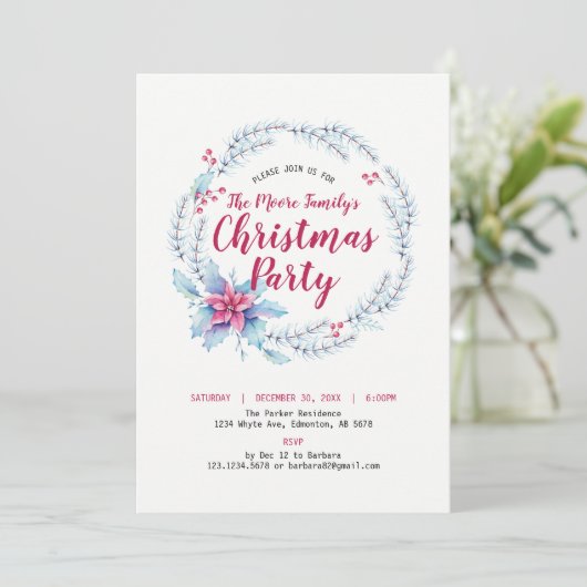 Floral Holiday / Uitnodiging met kerstfeest (Staand voorkant)