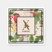 Floral Holly Monogram Letter X Familienaam Papier  Servet (Voorkant)
