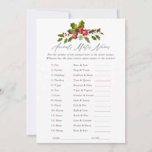 Floral Holly Vrijgezellenfeest Game Kaart (Voorkant)