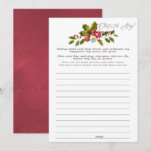 Floral Holly Vrijgezellenfeest Game Kaart (Voorkant / Achterkant)