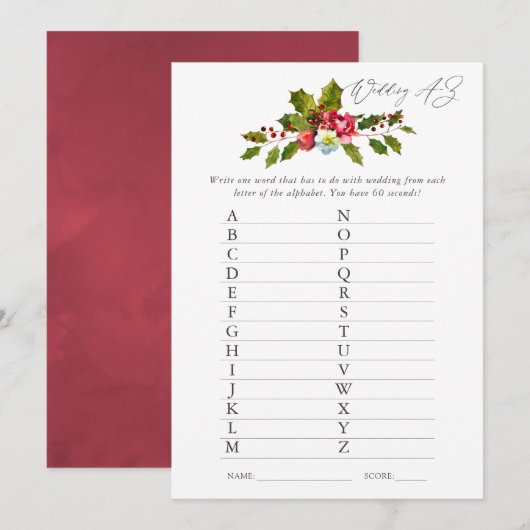 Floral Holly Vrijgezellenfeest Game Kaart (Voorkant / Achterkant)