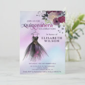 Floral holografisch schattig jurk Quinceañera Kaart (Staand voorkant)