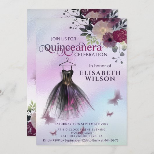 Floral holografische schattige jurk Quinceañera In Kaart (Voorkant / Achterkant)