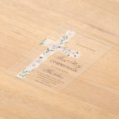 floral Holy cross First Communion Acryl Uitnodigingen (Laagn)