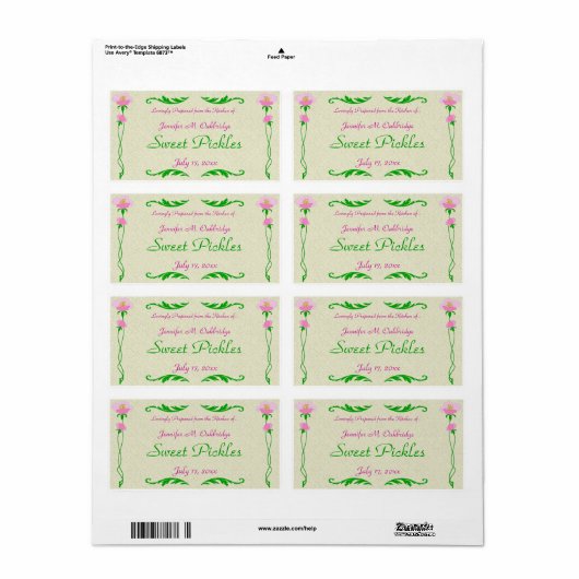 Floral Home Canning Jar Label Sjabloon (Full Sheet)