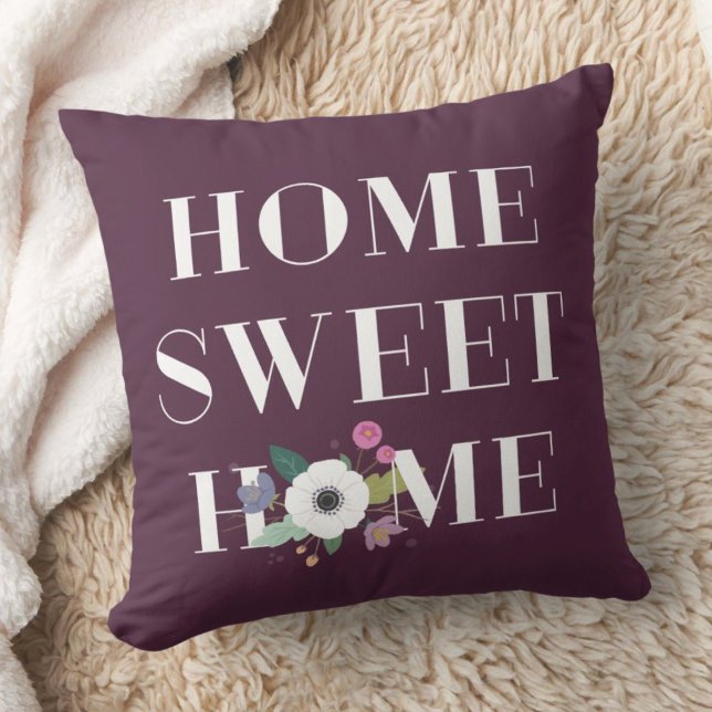 Floral Home Sweet Home Pillow - Plum Kussen (Creator heeft geüpload)