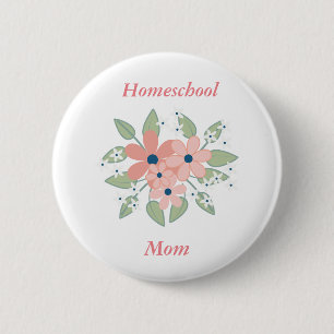 Floral Homeschool Pink en Green Floral Ronde Button 5,7 Cm