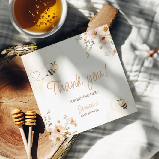 Floral Honey Bee Baby shower Dank u Bedankjes Labels