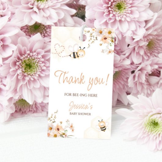 Floral Honey Bee Baby shower Dank u Cadeaulabel